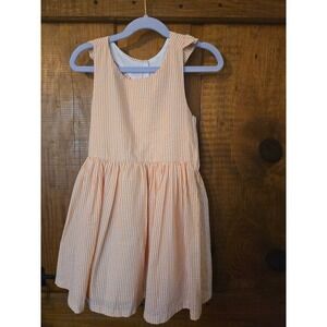 RARE EDITIONS Girls Orange White Seersucker Stripe Ruffle Bow Back Dress Size 5